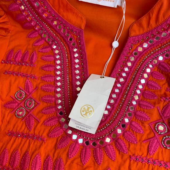 Tory Burch🍁🍂Tangerine Embellished Embroidered Tunic $350 NWT - Picture 12 of 12
